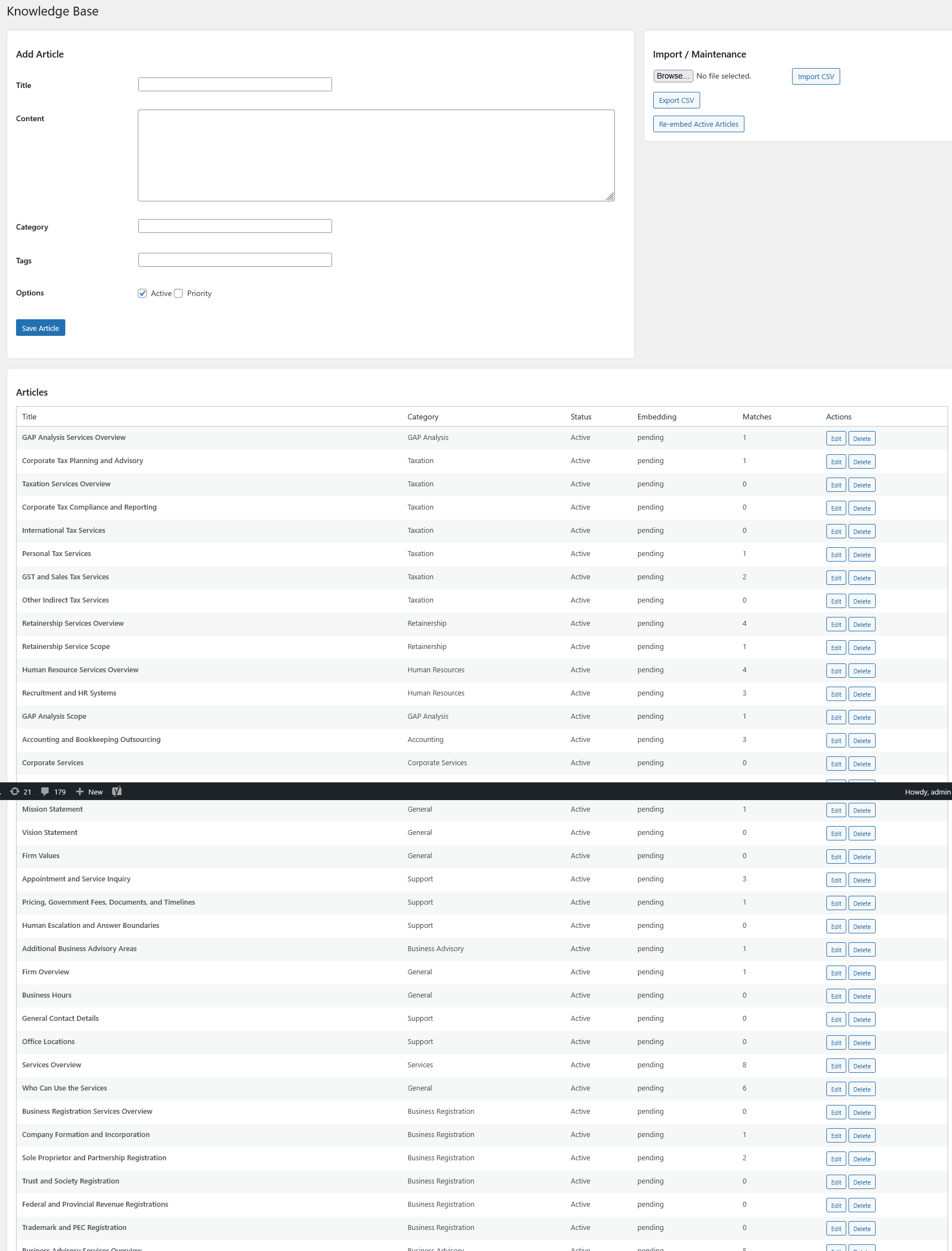 ClientNudge knowledge base used as the answer source